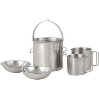 Набор посуды походных 5 предметов (чайник-1200мл,кружки 250мл,350; 2 миски-150мл)  нерж.(24)