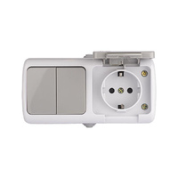 Блок розетка с/з с крышкой + 2кл выключатель  ОП VKL/Пралеска electric IP54 16A