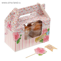 Коробочка для капкейка с топперами 16*10*8см в ассортименте